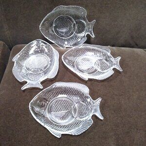 Set of 4 VTG Fish Shaped Plates Saucer Sushi Small Appetizers Snack 8" x 6.5"